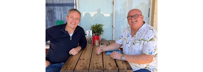Matthew Deeth (left), Deputy Mayor of Wollondilly, with Mick Barrett - local resident and prostate cancer survivor and BINS4Blokes advocate.